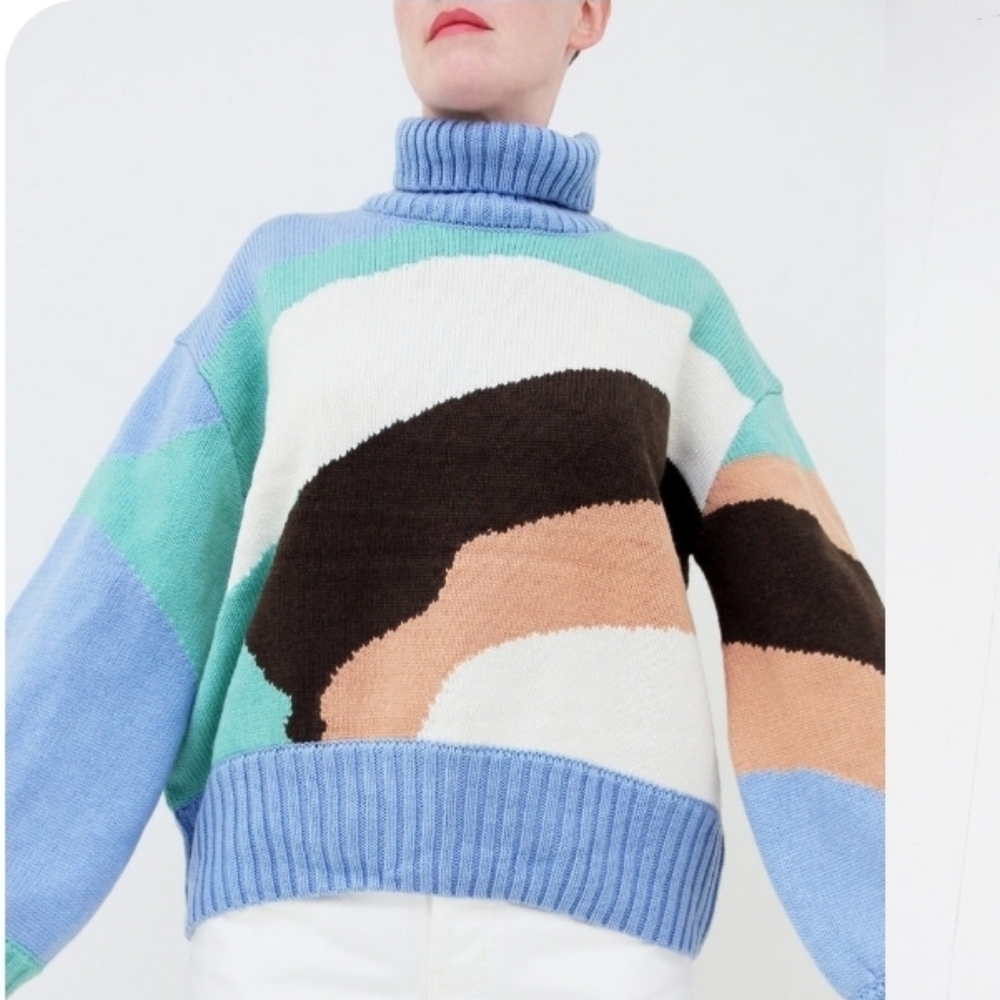 Art Turtleneck Landscape Jumper Muted Blue House of Sunny Multicolor Sweater